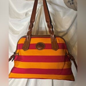 Dooney & Bourke Vintage Vibrant Rose Red & Orange Striped Dome Shoulder Bag EUC